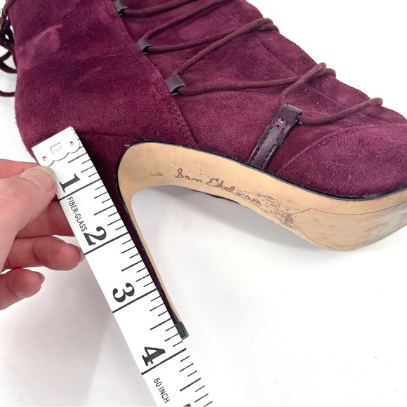 Sam Edelman Asher Suede Merlot Open Toe Lace Up Side Zip Stiletto Ankle Bootie - Picture 8 of 8